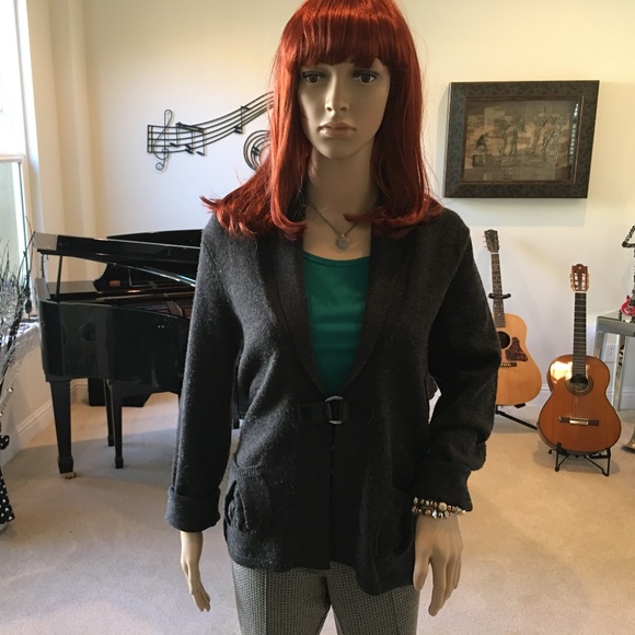 Gray Shawl Collar Merino Wool Cardigan - Picture 6 of 6